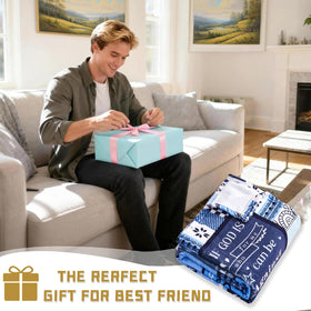HUBSERUG Christian gift men blanket blue closeup fabric showcases soft polyester flannel.