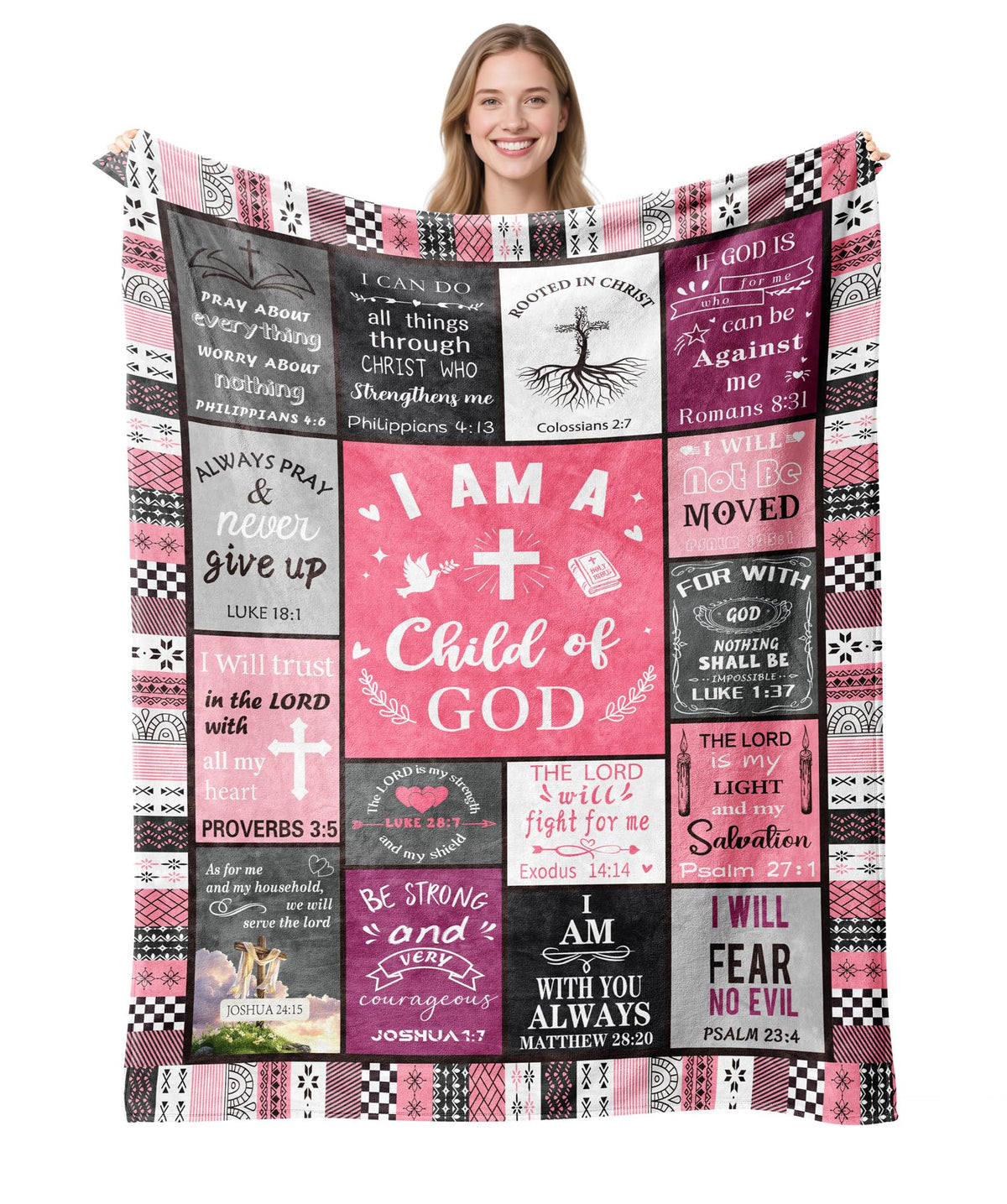 Hubserug I Am a Child of God blanket, 50x60 inch pink, plush warmth