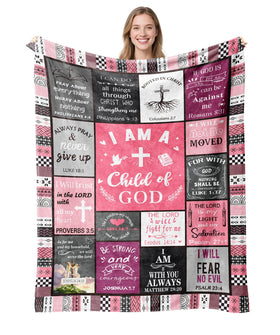 Hubserug I Am a Child of God blanket, 50x60 inch pink, plush warmth