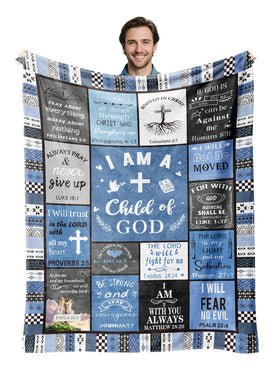 HUBSERUG I Am a Child of God blanket blue folded offers comforting warmth for quiet moments.