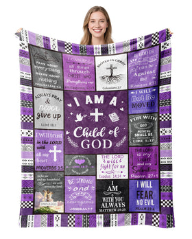 HUBSERUG I am a Child of God blanket in purple, cozy warmth for quiet devotion.