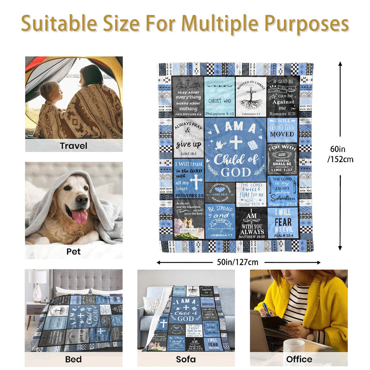 HUBSERUG versatile use blanket blue on sofa or bed demonstrates practical comfort.