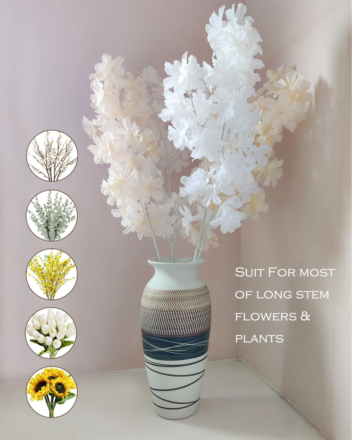 HUBUISH tall vase with wide mouth ideal for large bouquet arrangements.