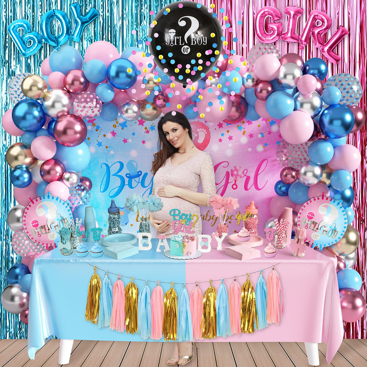 HUFAND tablecloths protect surfaces while creating a cohesive gender reveal scene