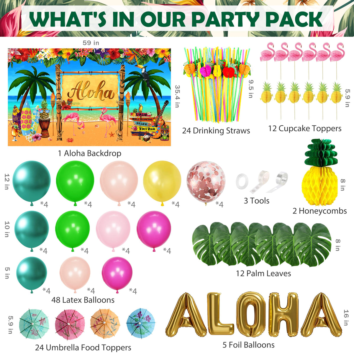 HUFAND Aloha backdrop creates a vibrant tropical scene for photos.