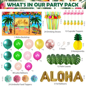 HUFAND Aloha backdrop creates a vibrant tropical scene for photos.