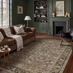HUGEAR 8x10 brown floral rug close-up showing plush pile and pattern