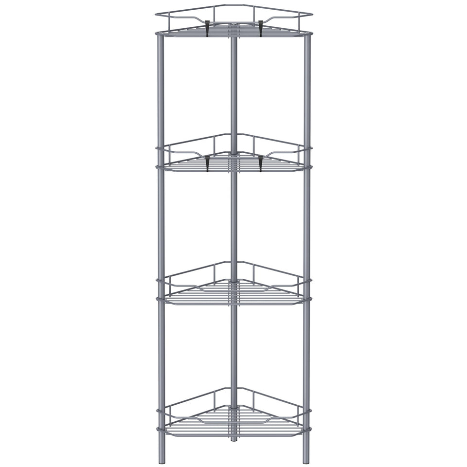 HuggieGems 4-tier corner shower caddy keeps shampoos organized in small bathrooms.