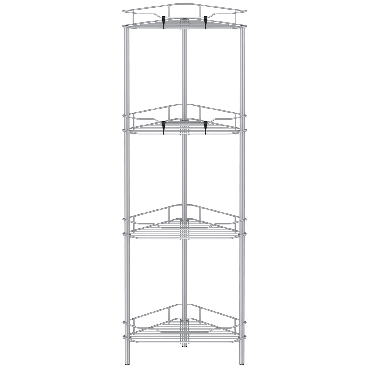 HuggieGems 4-tier corner shower caddy assembled in the corner for space-saving storage.