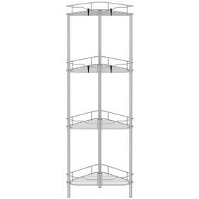 HuggieGems 4-tier corner shower caddy assembled in the corner for space-saving storage.
