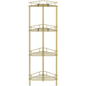 HuggieGems 4-tier corner shower caddy in gold keeps shampoos neatly organized