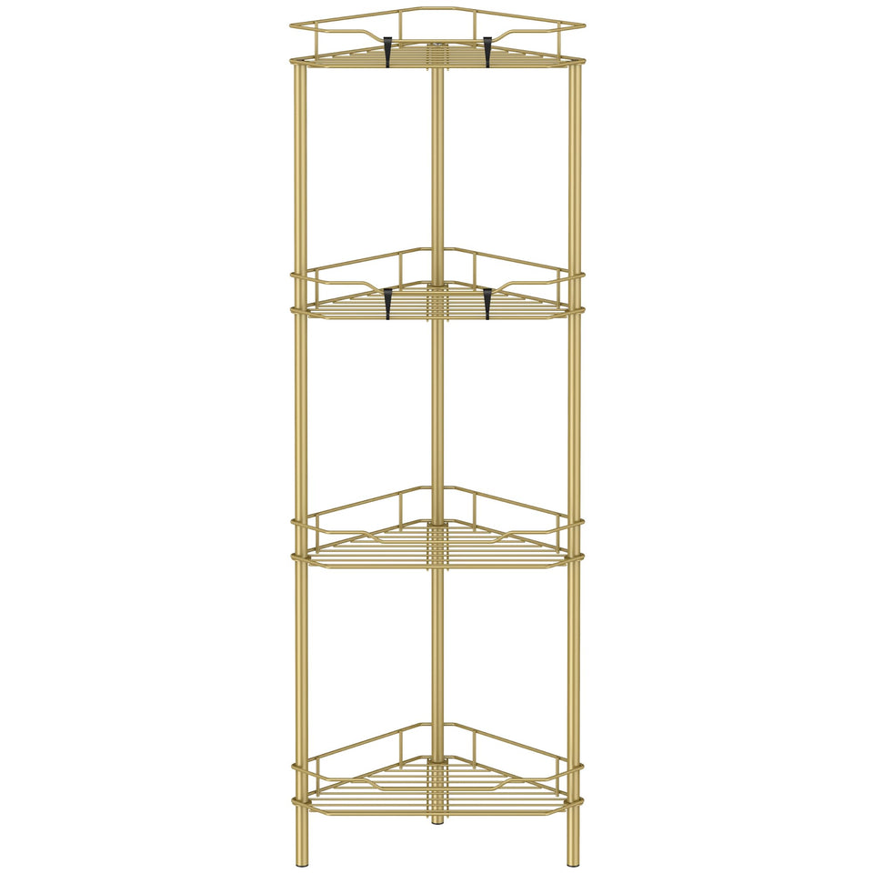HuggieGems 4-tier corner shower caddy in gold keeps shampoos neatly organized