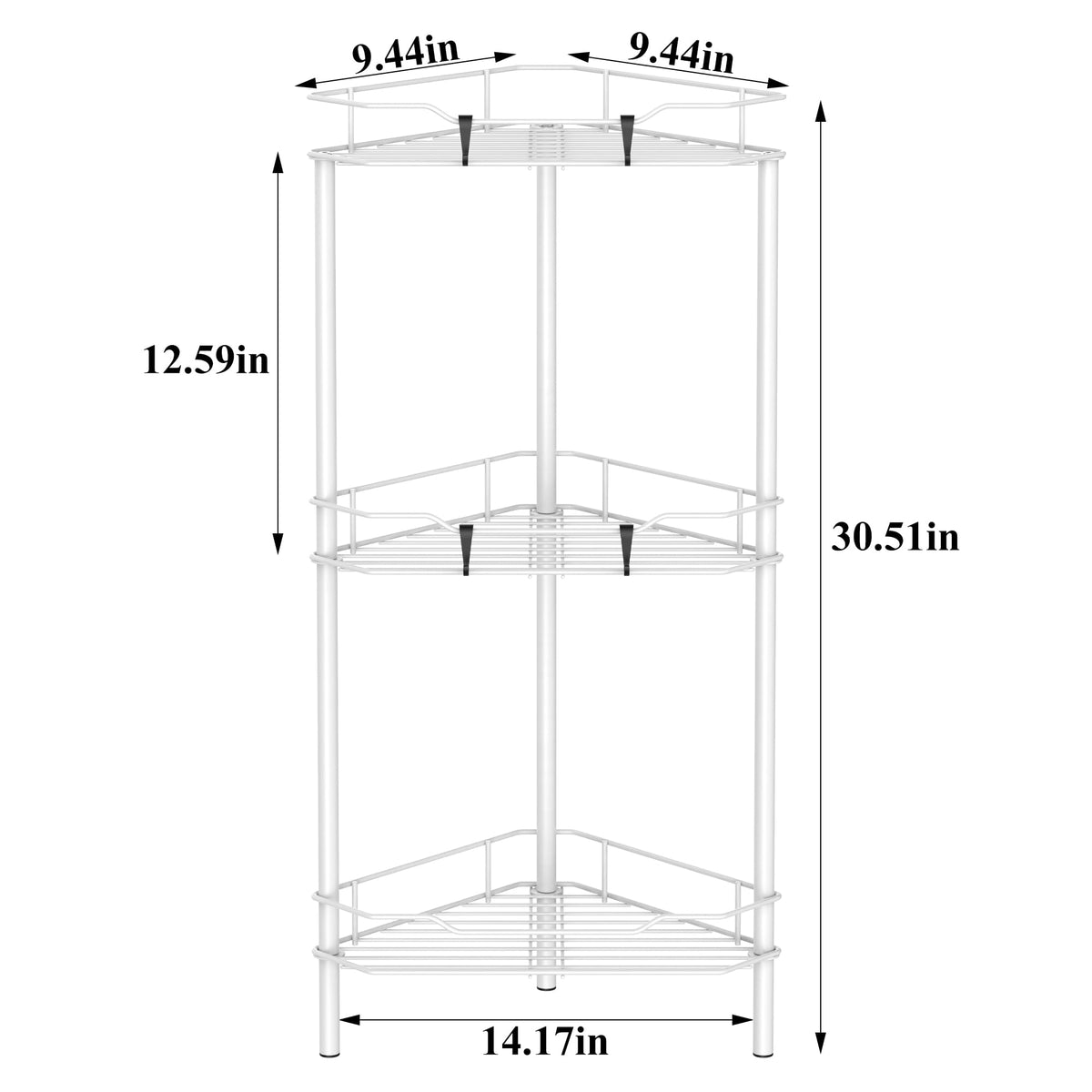 HuggieGems corner shower caddy in a compact bathroom setup