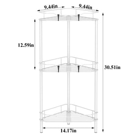 HuggieGems corner shower caddy in a compact bathroom setup