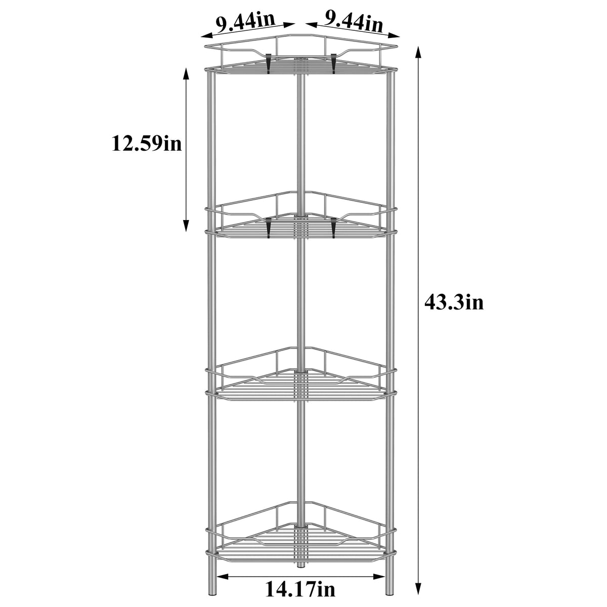 HuggieGems 4-tier shelf adds extra storage for shampoo and soap.