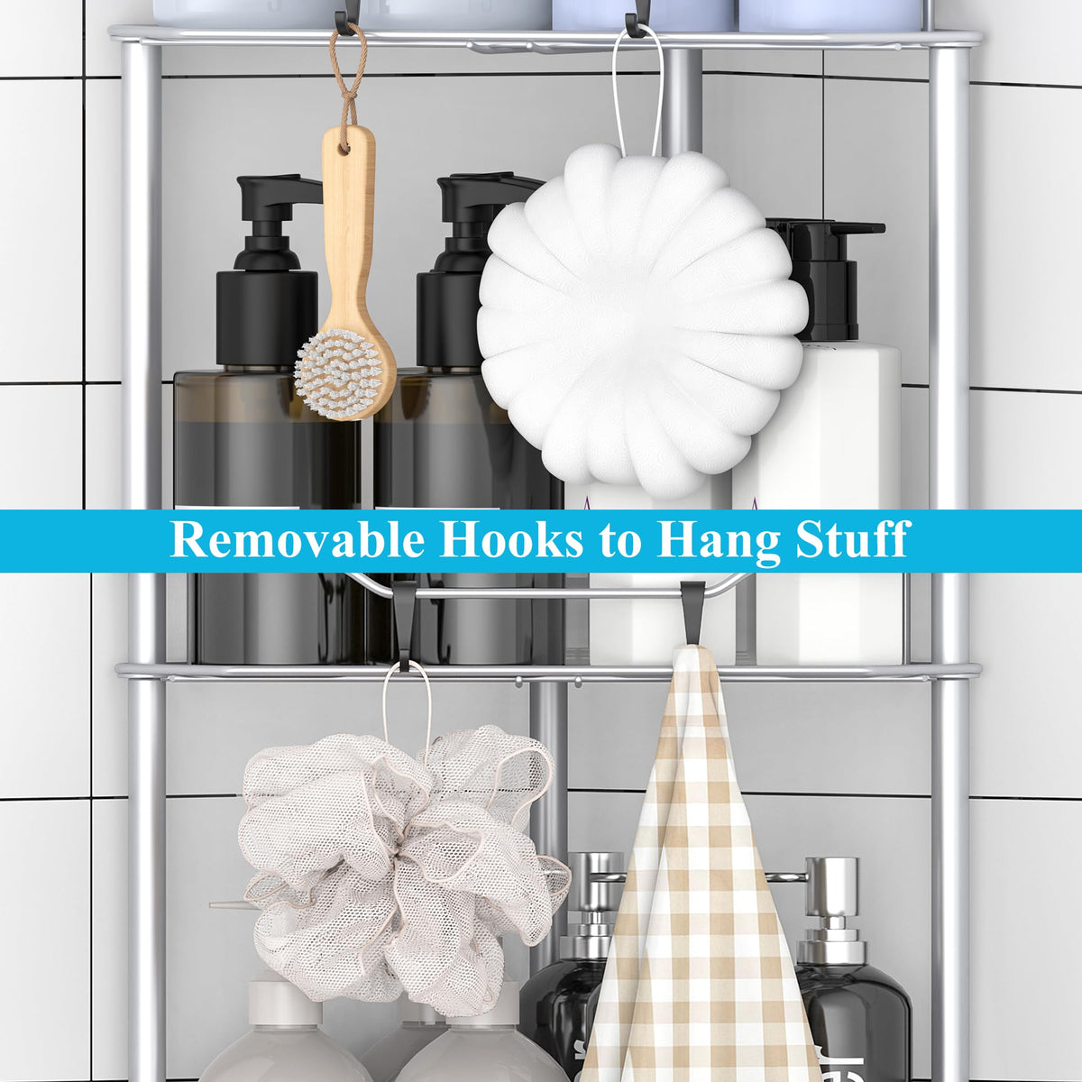 HuggieGems rustproof material resists moisture for durable shower organization.