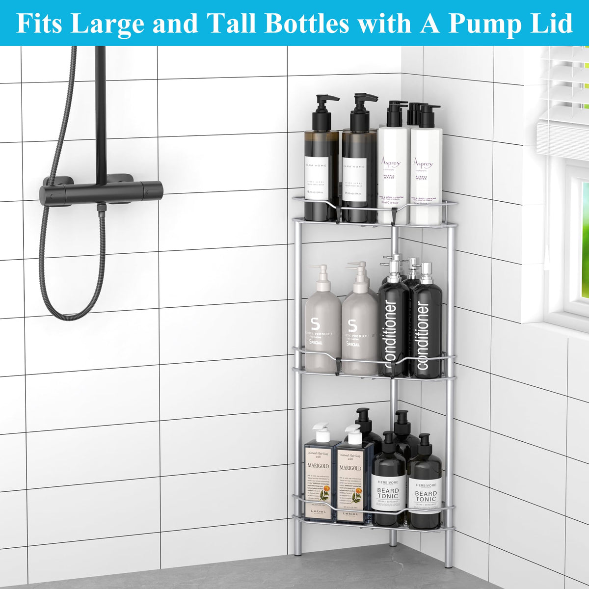 HuggieGems rustproof shower organizer designed for humid bathrooms.