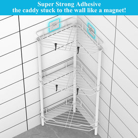 HuggieGems shower caddy stand with hooks keeps brushes and accessories within reach
