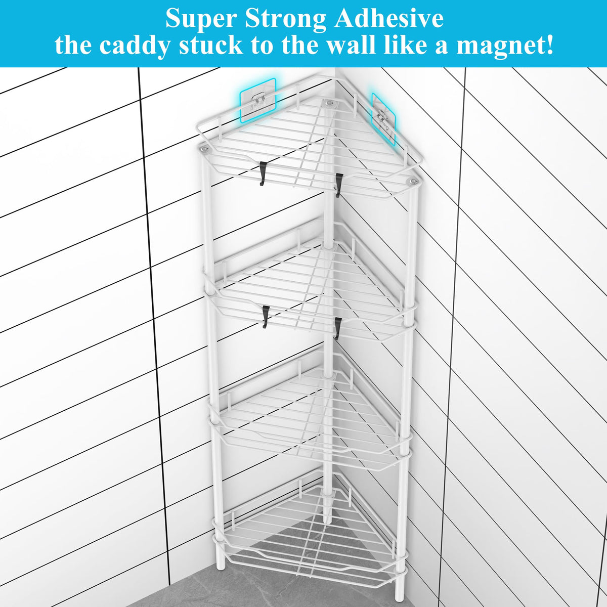 HuggieGems standing bathroom organizer side view shows stable height and reach