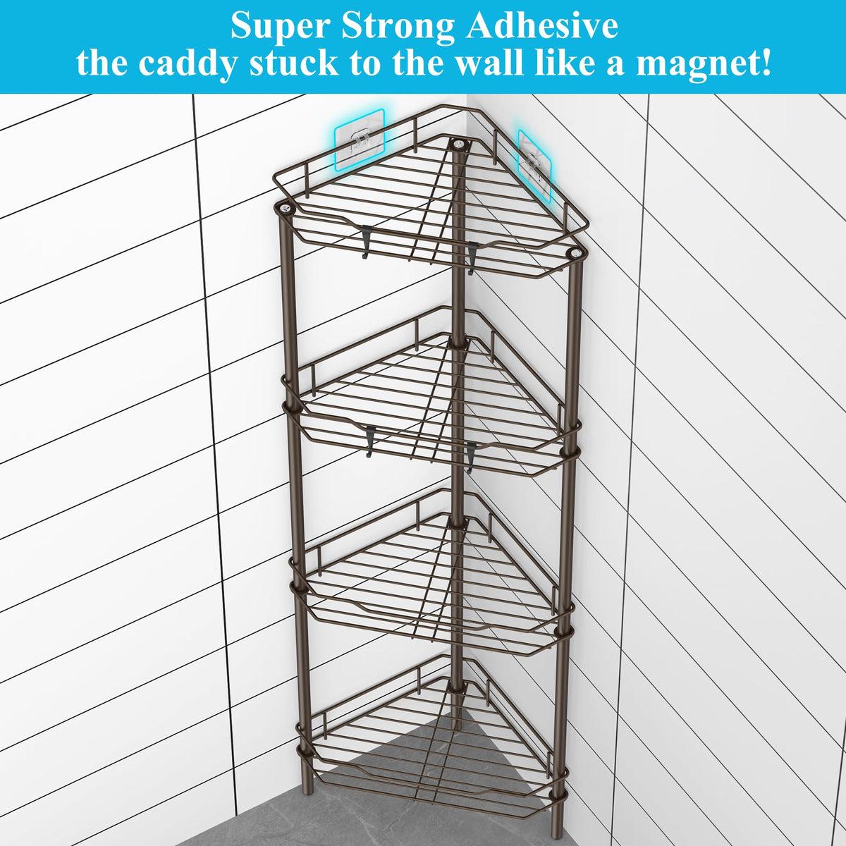HuggieGems sturdy base keeps bronze shower caddy stable on bathroom floors
