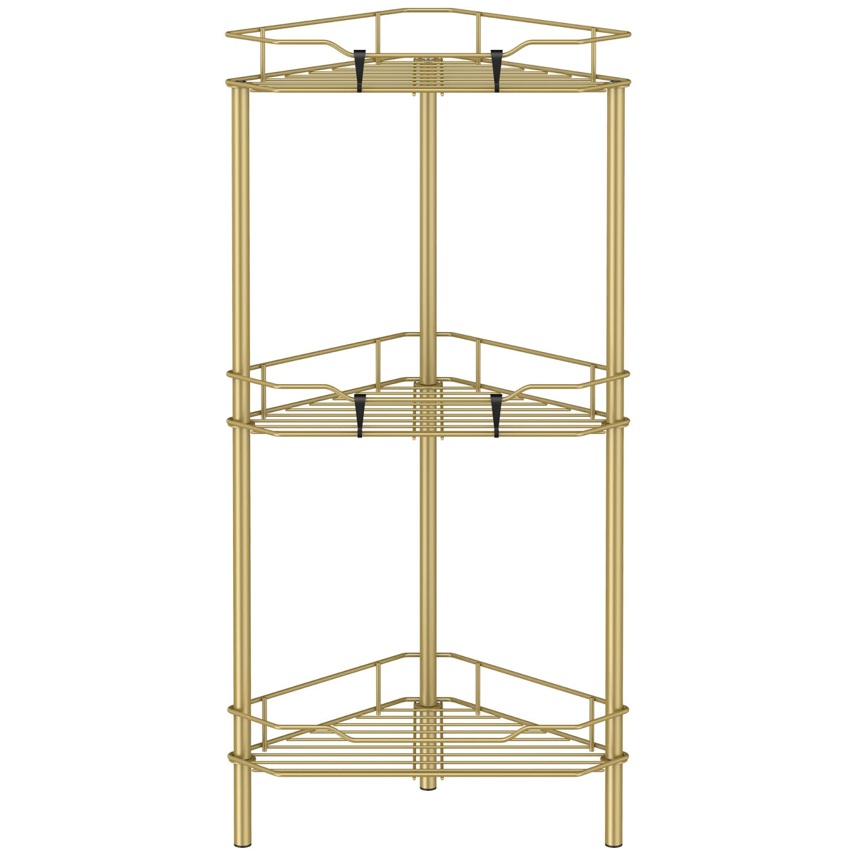 HuggieGems 3-tier corner shower caddy in gold enhances corner organization.