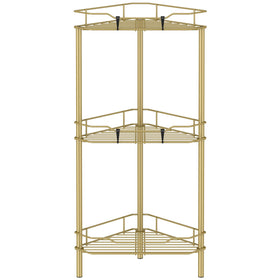 HuggieGems 3-tier corner shower caddy in gold enhances corner organization.