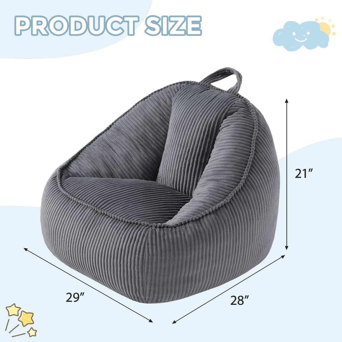 HUGHEAVEN kids bean bag with soft faux fur for warm reading moments.