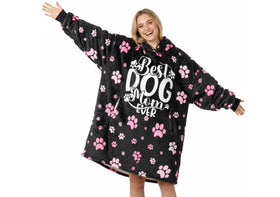 Huglanket dog mom hoodie on couch for cozy lounging and warmth.