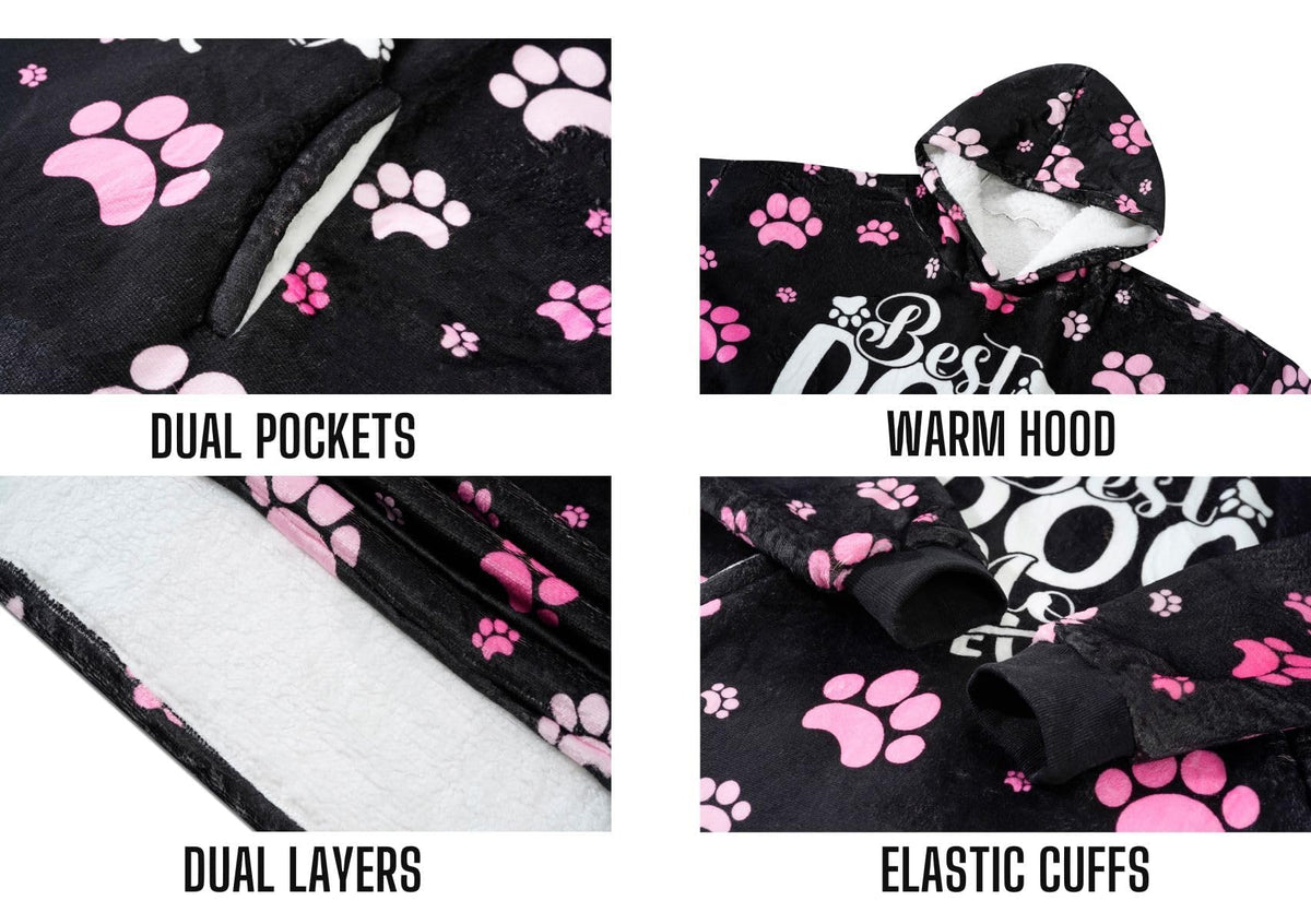 Huglanket one-size wearable hoodie worn by adults for versatile warmth.
