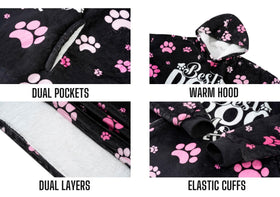Huglanket one-size wearable hoodie worn by adults for versatile warmth.