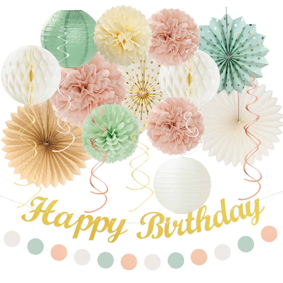 Huglony sage-green banner with happy birthday design for boho celebrations