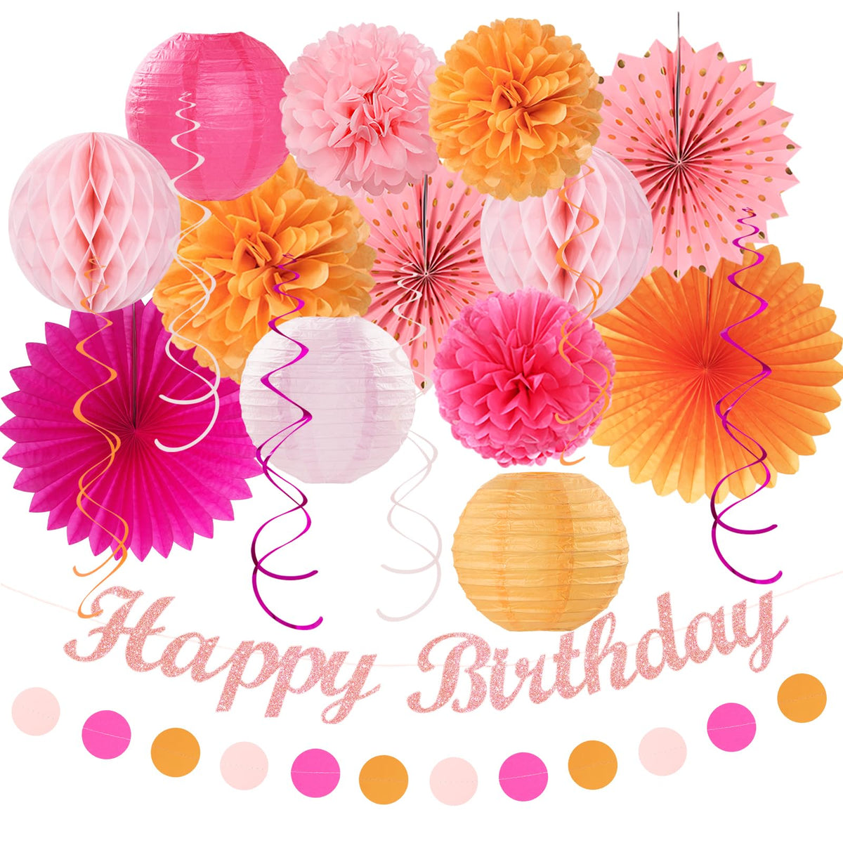 Huglony hot-pink-orange Happy Birthday banner for autumn celebrations