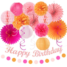 Huglony hot-pink-orange Happy Birthday banner for autumn celebrations
