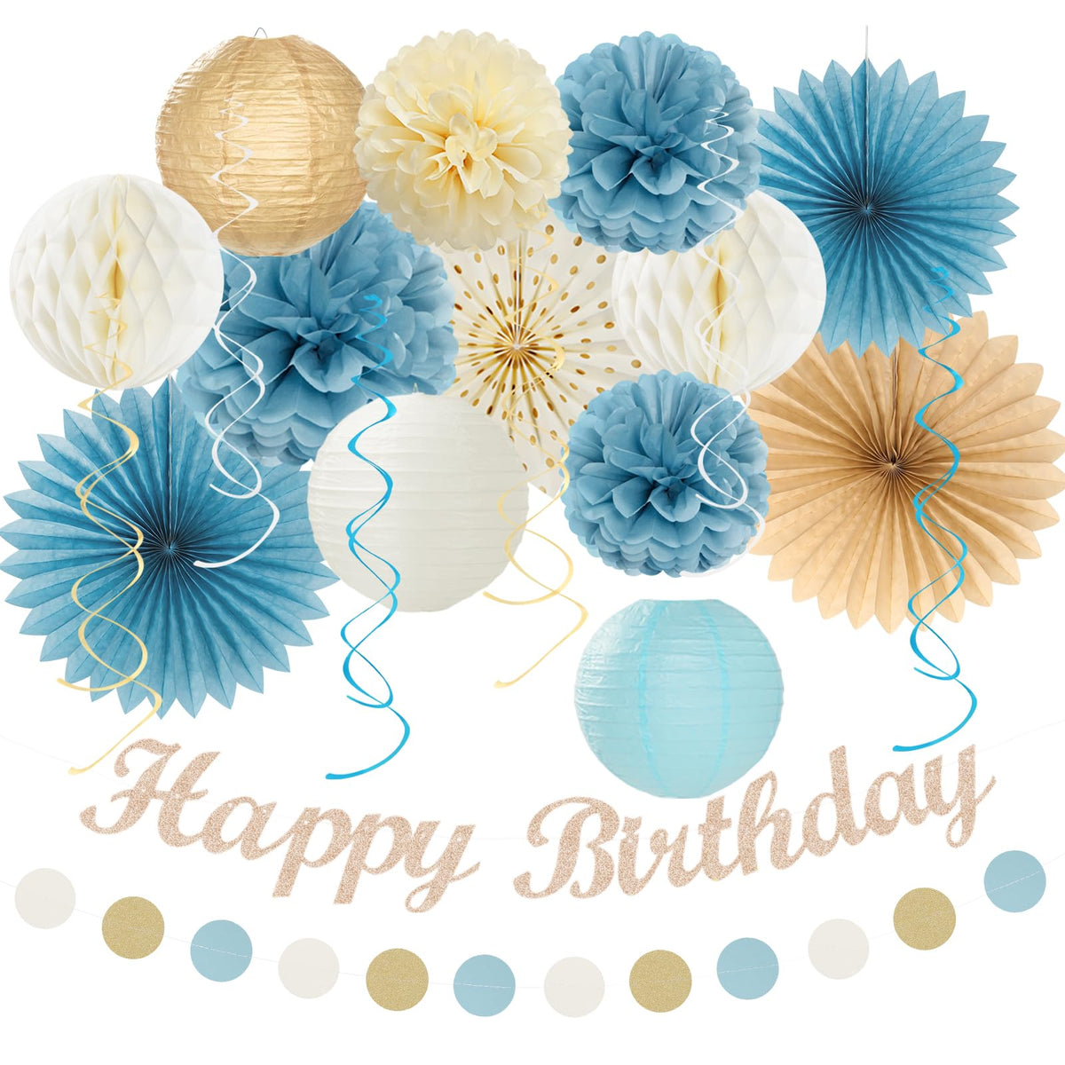 Huglony light dusty blue banner creates a chic birthday backdrop and photo-ready setup.