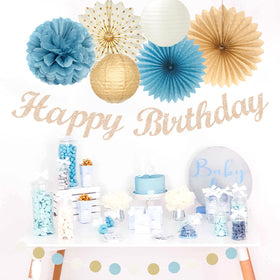 Huglony paper fan 12in enhances the boho party backdrop.