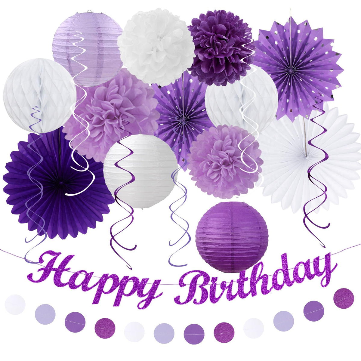 Huglony Purple Lavender White Happy Banner enhances celebration visuals