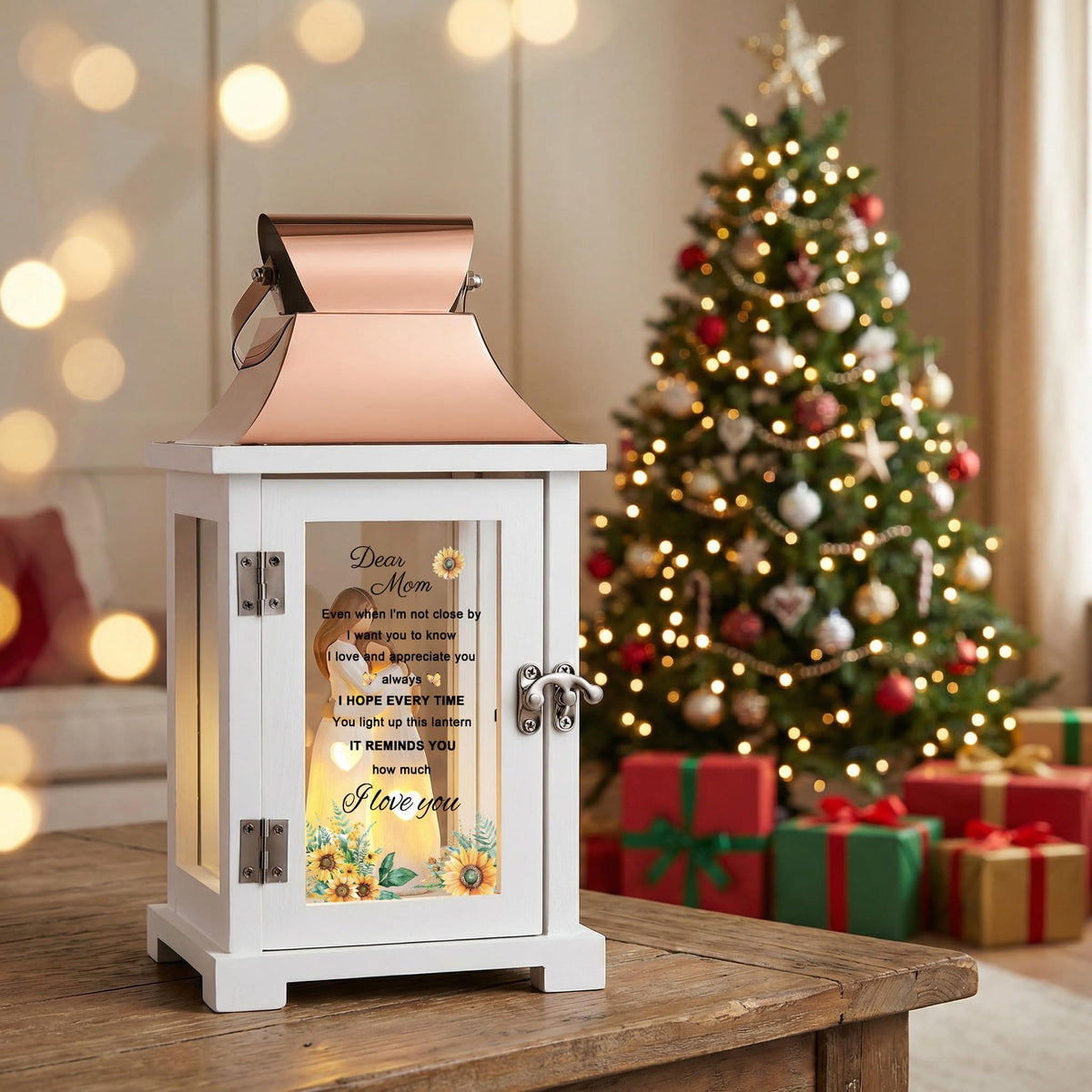 HugMemories lantern placed in a gift box with card for gifting.
