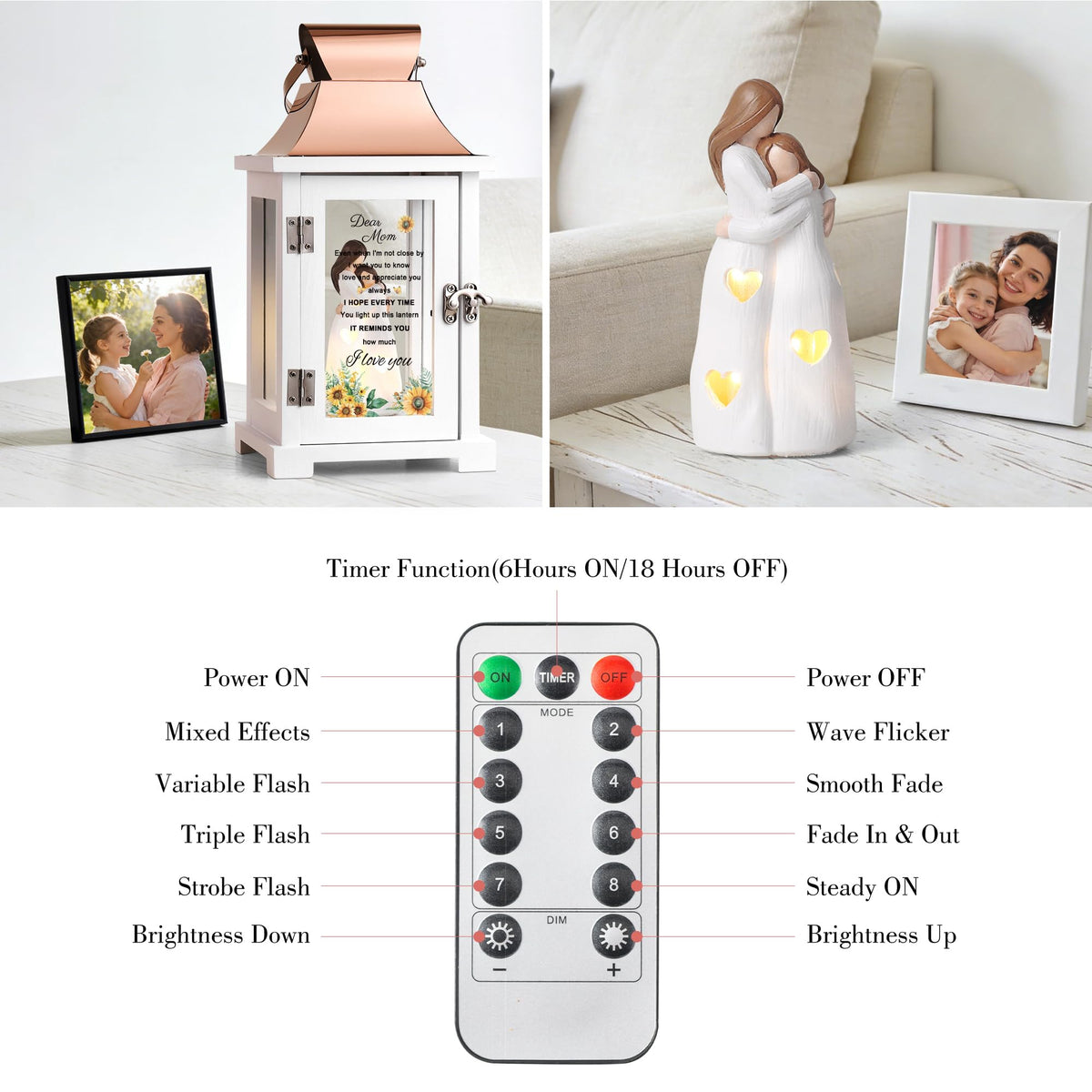 HugMemories lantern rose-gold top and wood frame for elegant décor.