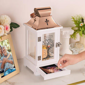 HugMemories flameless candle lantern offers lasting, smokeless ambiance.