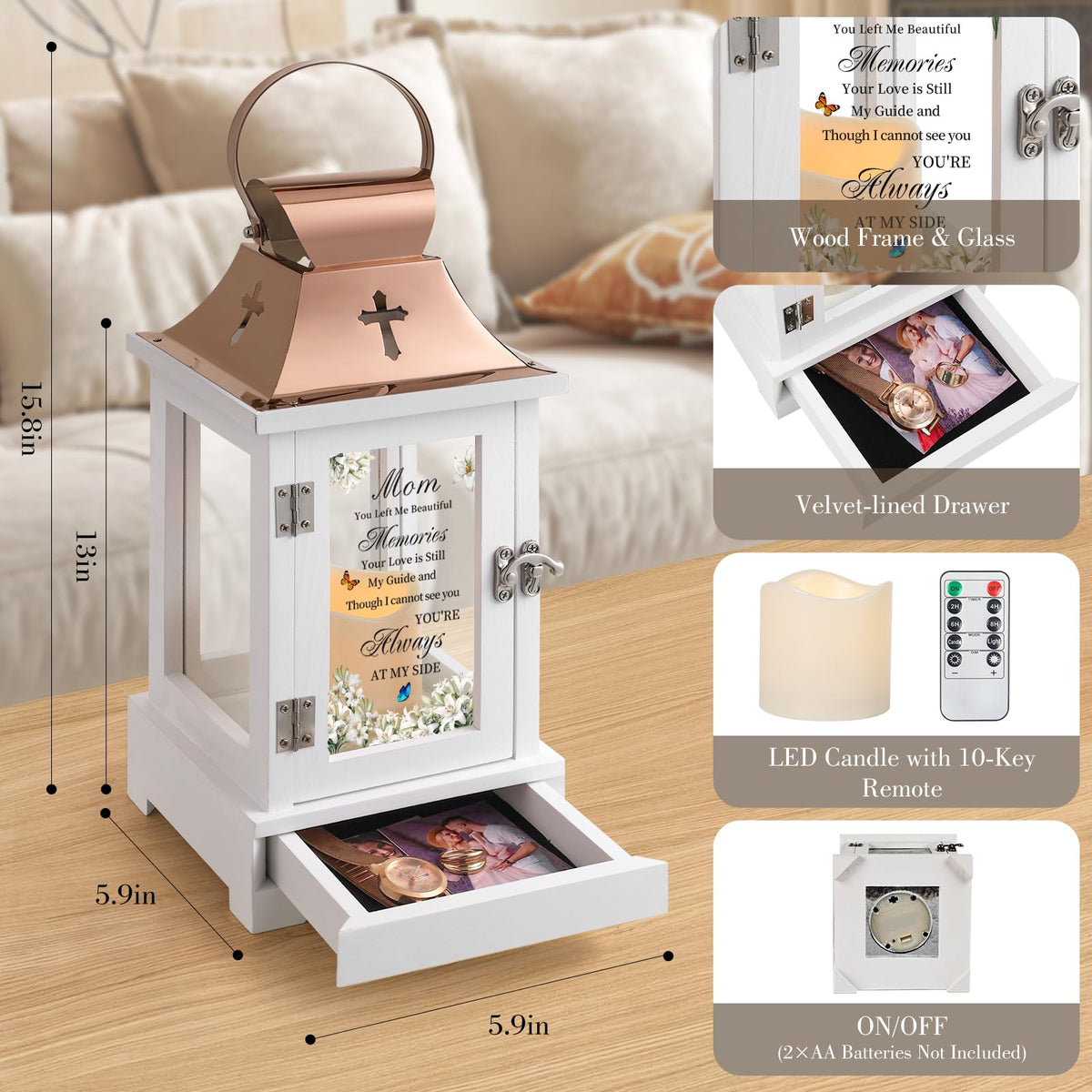 HugMemories lantern glass features lily butterfly pattern for sentimental charm.