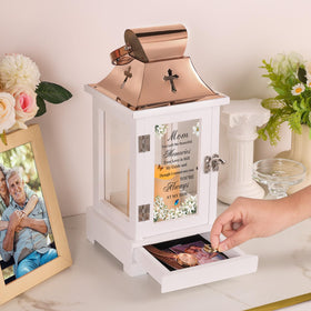 HugMemories memorial lantern solid wood enclosure offers lasting tribute.