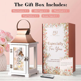 HugMemories rose gold top lantern wood frame offers elegant shelf centerpiece