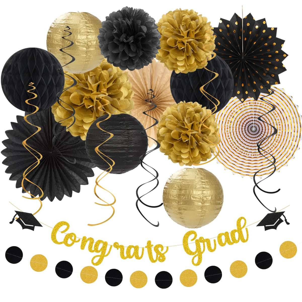 Hugtmr black gold grad banner for a stylish graduation backdrop