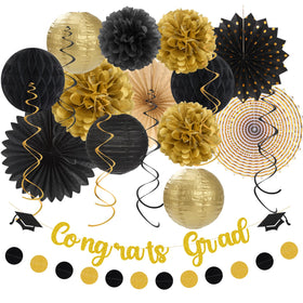 Hugtmr black gold grad banner for a stylish graduation backdrop