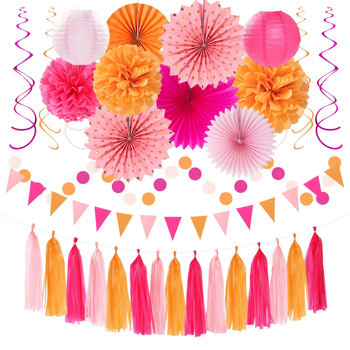 Hugtmr hot pink burnt orange garland dots brightens autumn party decor and photo ops
