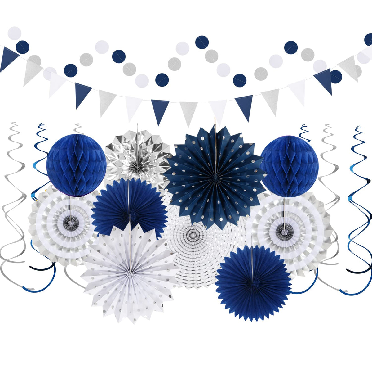 Hugtmr navy-blue white-silver honeycomb balls for dimensional decor