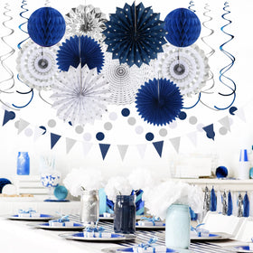 Hugtmr navy-blue white-silver streamers brighten party backdrop
