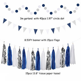 Hugtmr navy-blue white-silver tissue pom poms create soft volume