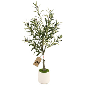 Huhemy 3ft spherical olive tree with lifelike leaves for stylish indoor decor