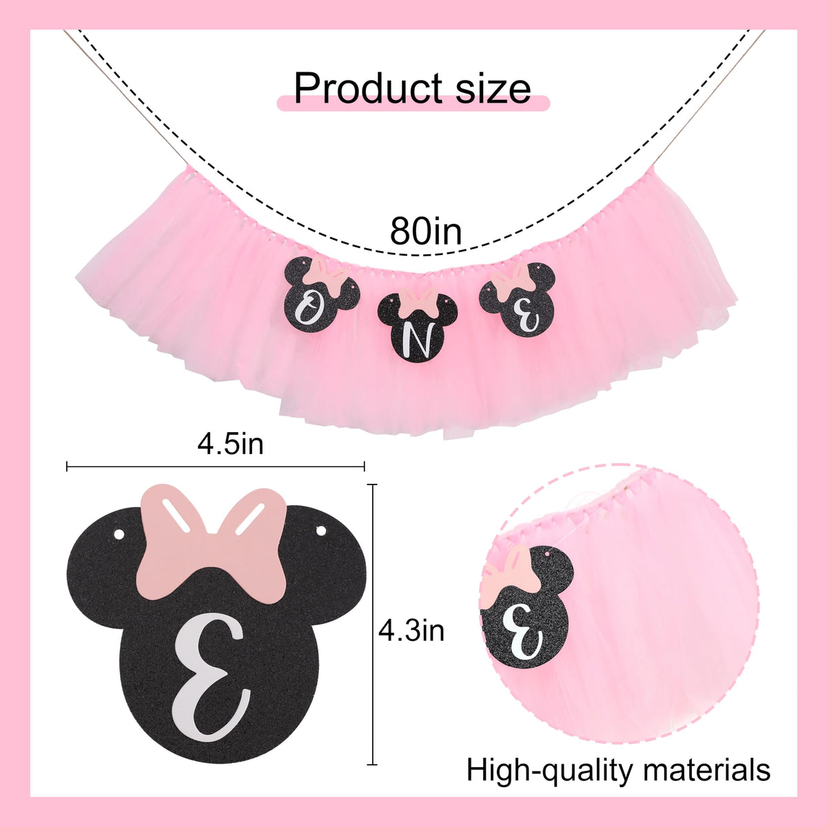 HUHJRUAR Mouse One banner close-up showing a cute pink motif for photo moments